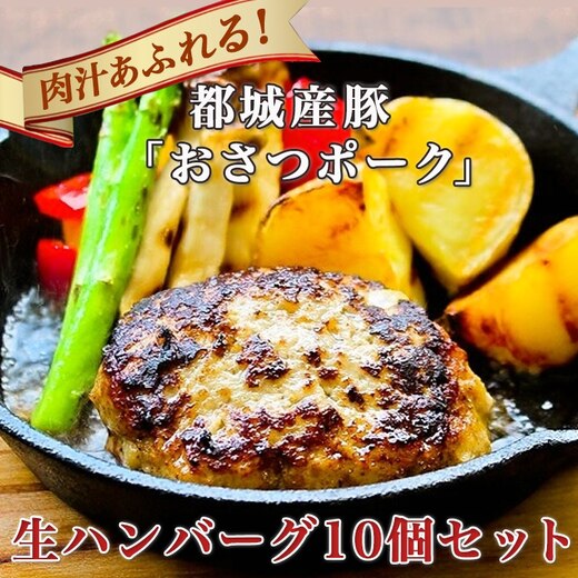 都城産豚「おさつポーク」生ハンバーグ10個セット